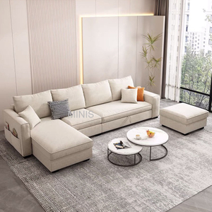 Beige Fabric L-shaped Foldable Sofa Beds With Storage