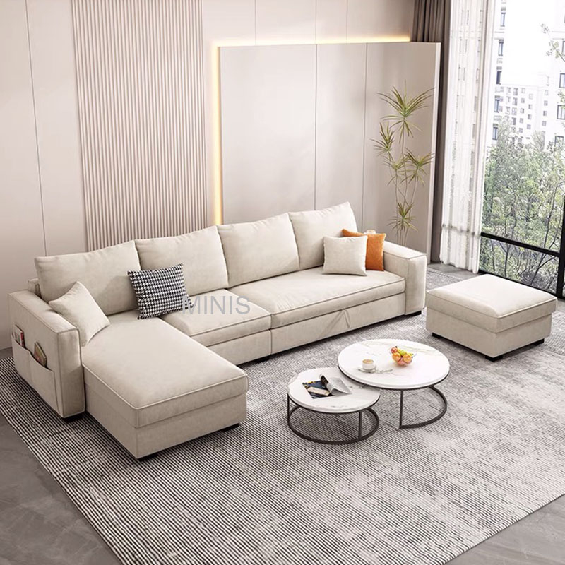 Beige Fabric L-shaped Foldable Sofa Beds With Storage from China ...