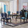 Blue Leather Dining Chairs Wood Marble Round Dining Table