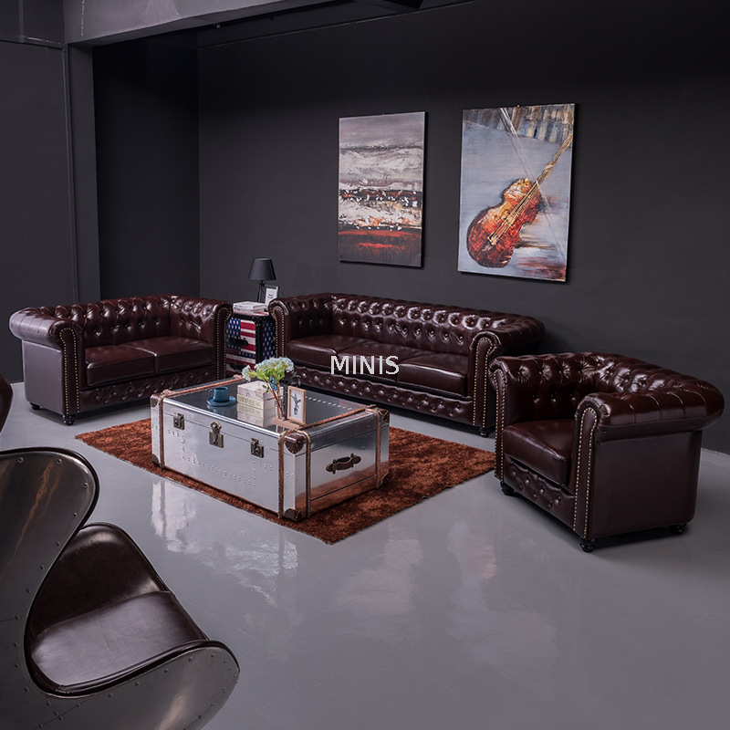 Hotel/Office/Living Room American Brown Leather Sofa Couch