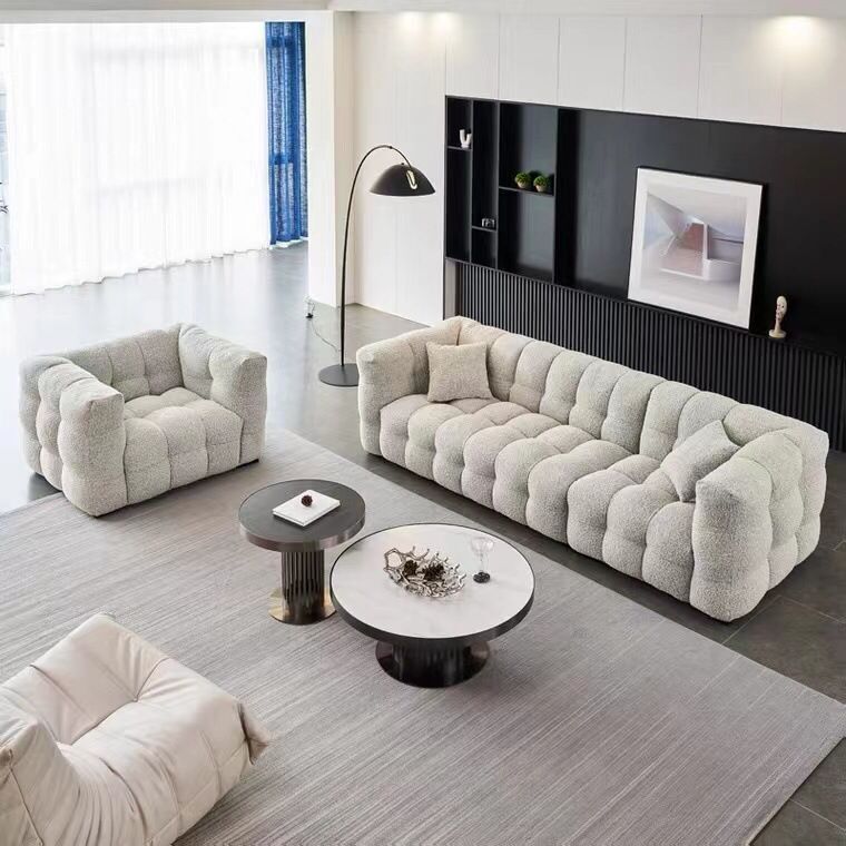 Living Room Modern Sectional Memory Foam Grey Velvet Sofa