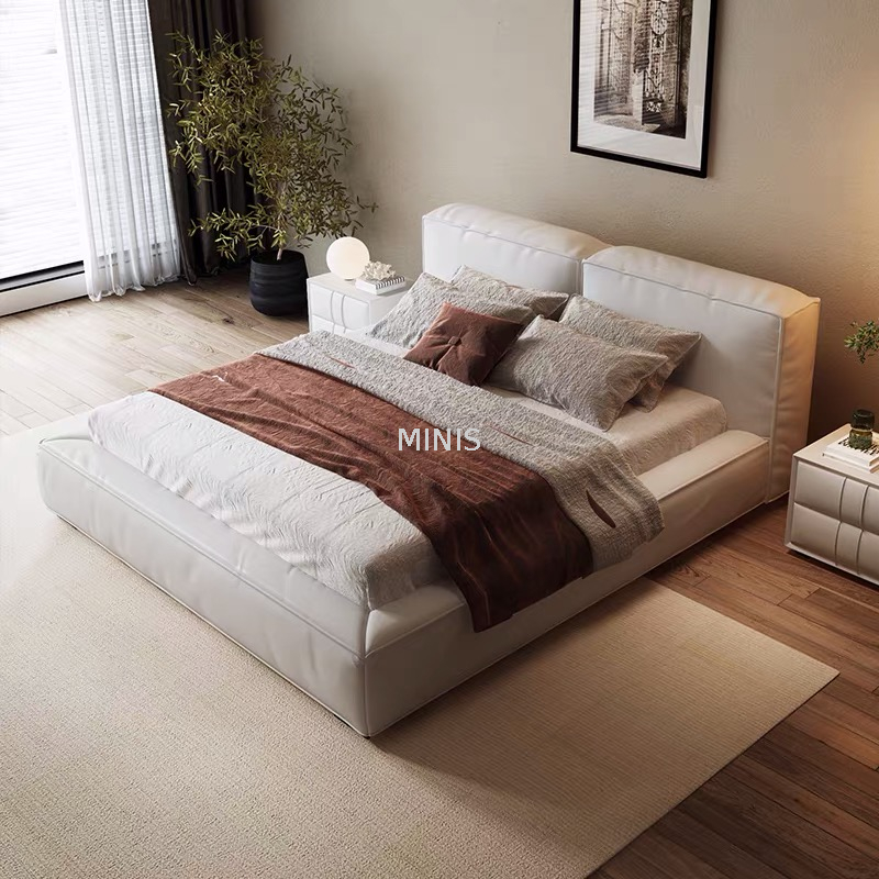 Adult Bedroom Furniture Modern Comfortable Black Leather Bed