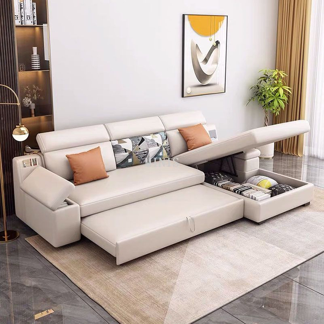 Living Room Multifunctional Leather Sofa Bed has USB/Speaker