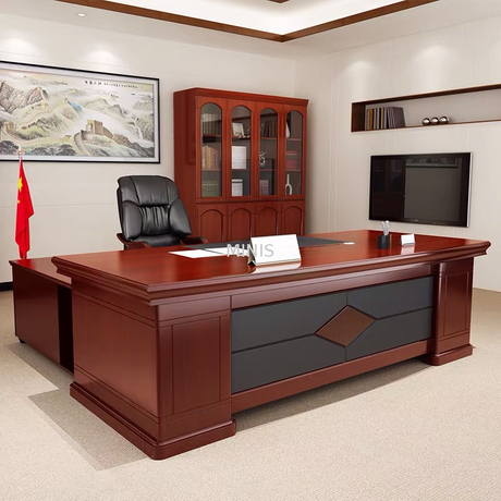 L-shaped Wood Table Veneer Executive Manager Office Desk