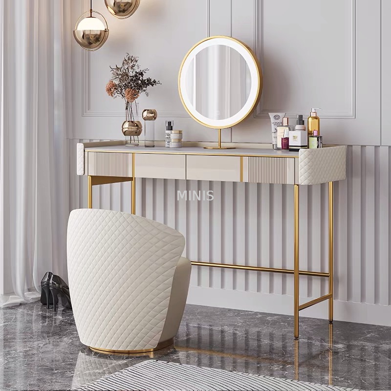 Bedroom White Elegant Dressing Tables With Drawers/Mirrors