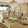 Royal Luxury Living Room Golden Wooden Genuine Leather Sofa