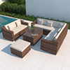 Outdoor Garden Brown Rattan Sofa Couch With Glass Table