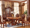 Vintage Brown Oak Wood Marble Round Dining Table With Rug