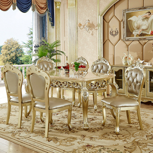Dining Room Furniture Gold Wooden Marble Top Dining Table