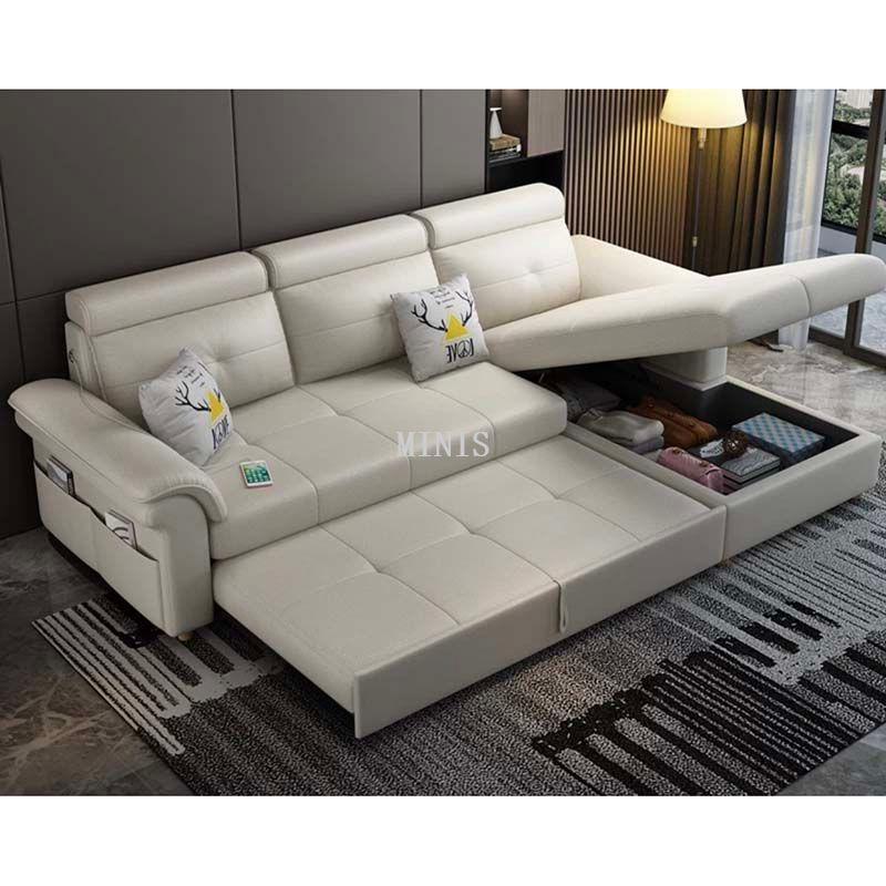 Living Room Multifunctional Leather Sofa Bed has USB/Speaker