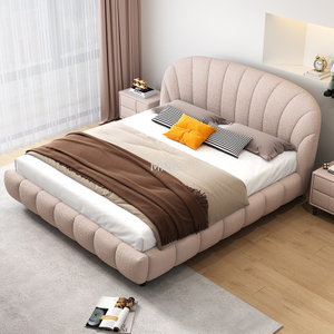 Chinese Factory Modern beige fabric bed With Storage Cabinet`