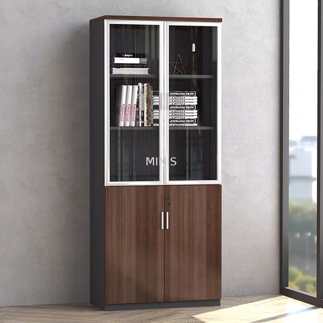 Modern Office Furniture Wood Glass Door High File Cabinet