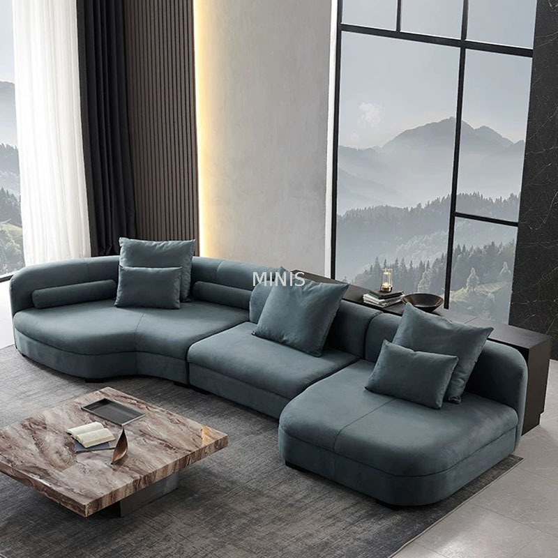 Living Room Couch Creative Curved Red Velvet Fabric Sofa