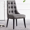 Modern gray leather wood leg dining Chair with buckle/rivets