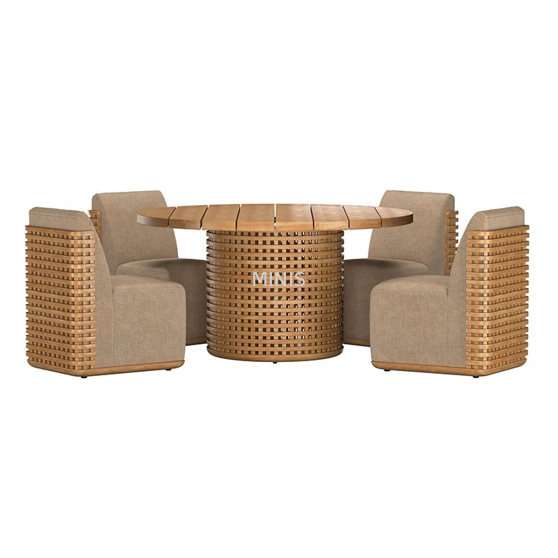 Outdoor Garden Anti-mold Teak Wood Dining Table With Chairs
