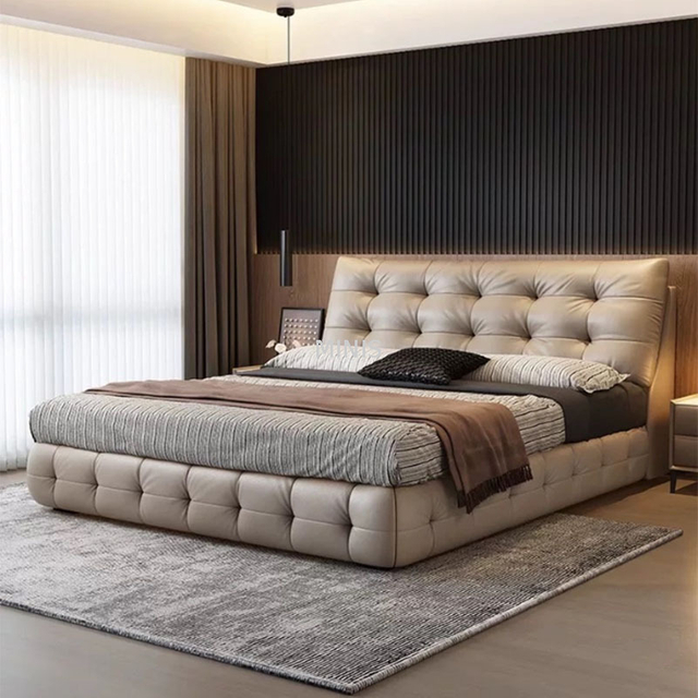 Bedroom Furniture Modern Comfortable Genuine Leather Bed