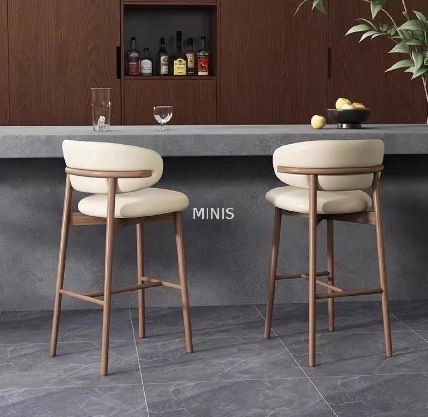 Pub Dining Furniture Wooden Beige Leather Party Bar Chair