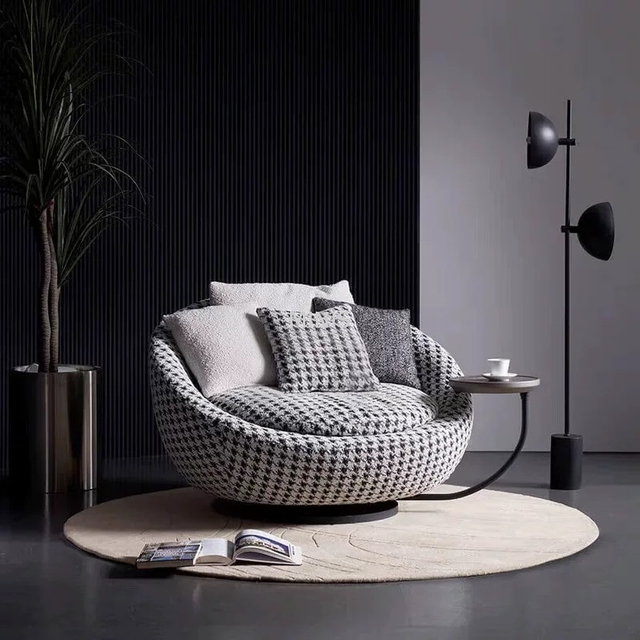 Living Room Big Round Swivel Fabric Sitting Chair With Table