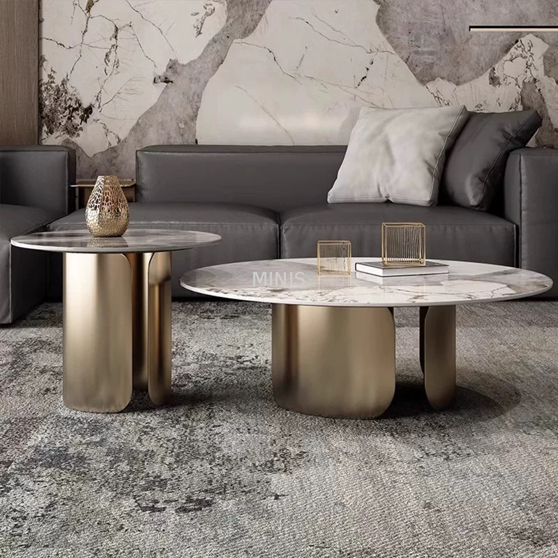 Modern Living Room Gold Metal Round Marble Coffee Tables