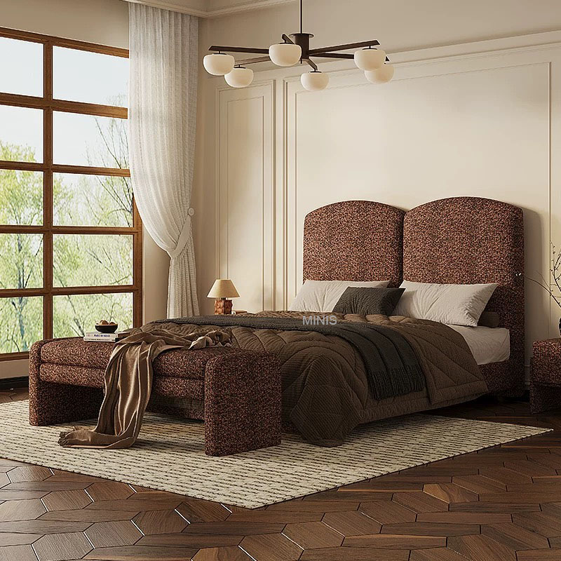 Bedroom Vintage Furniture Wood Frame Green Velvet Bed