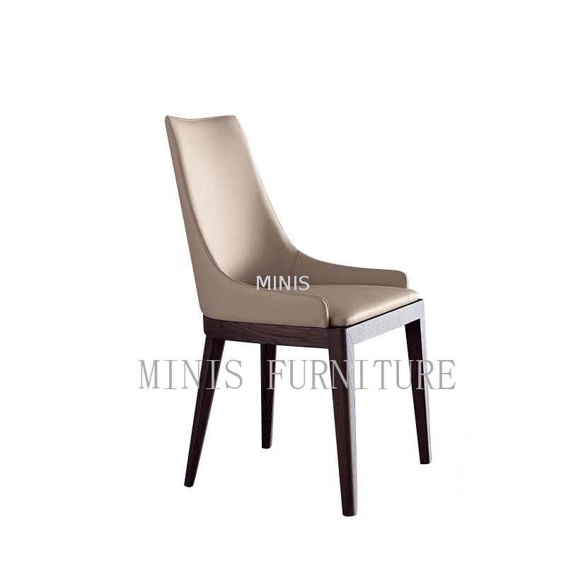 Modern gray leather wood leg dining Chair with buckle/rivets