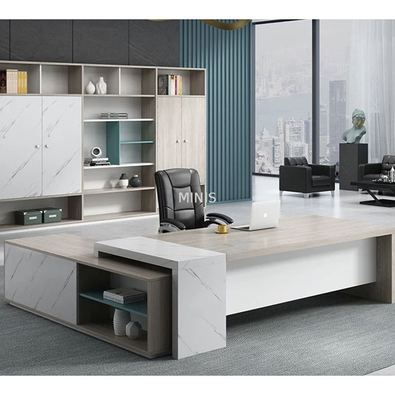 Rectangle Round Wood Office Desk With Side Corner Table