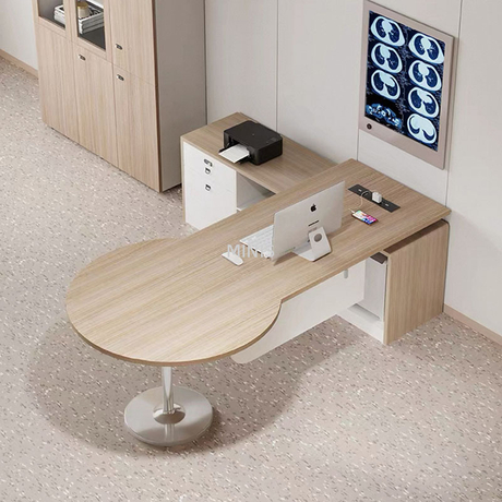 Rectangle Round Wood Office Desk With Side Corner Table