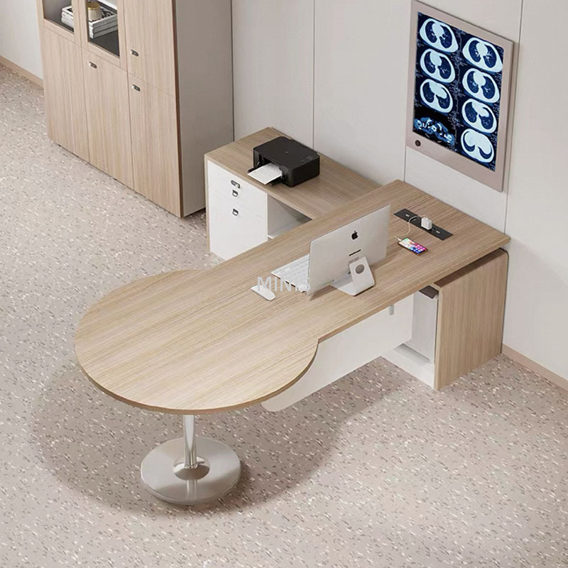Rectangle Round Wood Office Desk With Side Corner Table