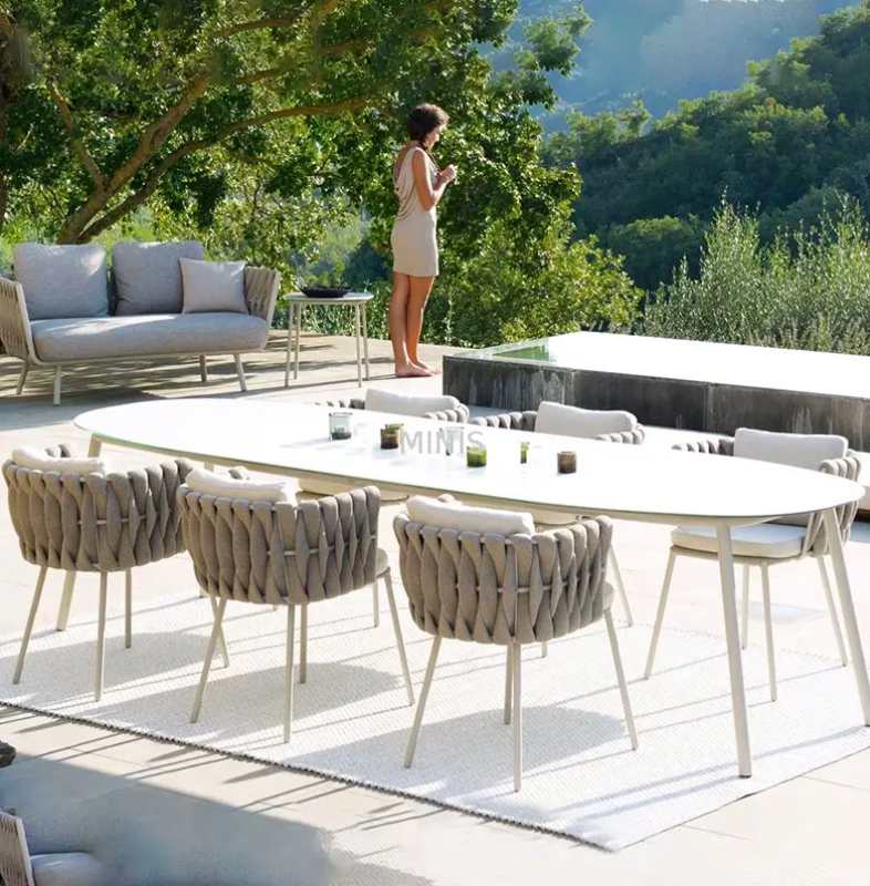 Restaurant Outdoor Garden Large White Table Dining Chair