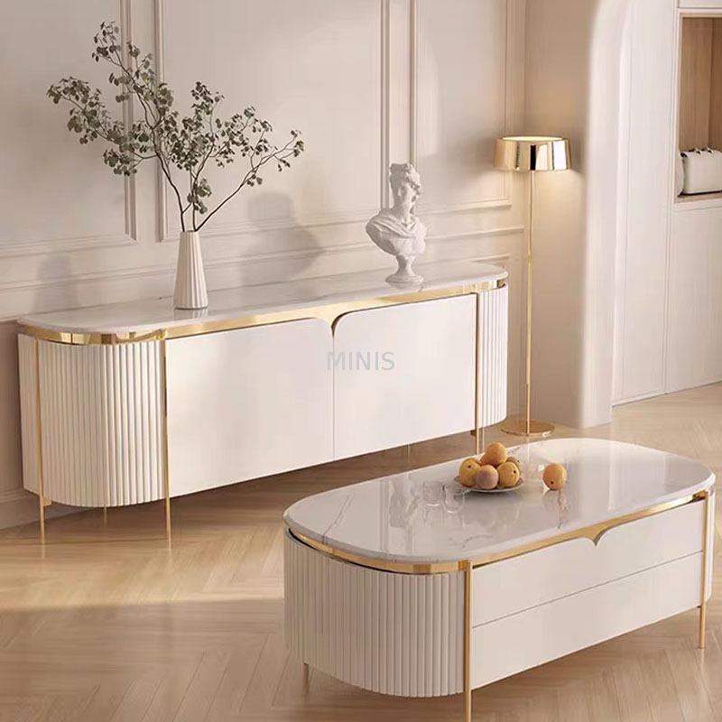 Living Room Elegant Floor Cabinet Grey Gold TV Stand