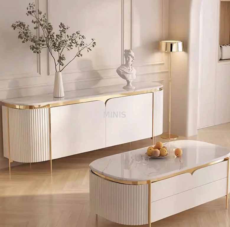 Living Room/Lobby Modern White Cabinet TV Stand/Coffee Table 