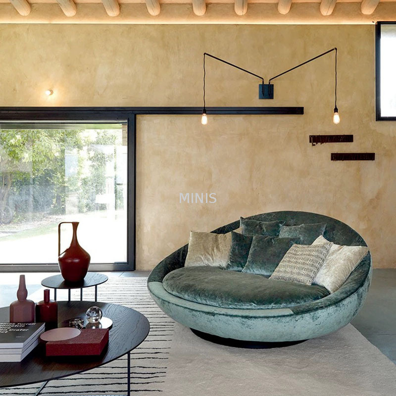 Living Room Big Round Swivel Fabric Sitting Chair With Table