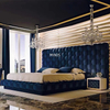 Adult Bedroom Furniture Luxury Big Blue Fabric Velvet Bed 