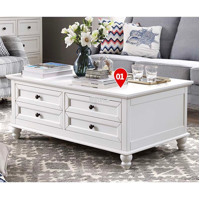 Lounge Living Room Sqaure Wood Coffee Table With Drawers