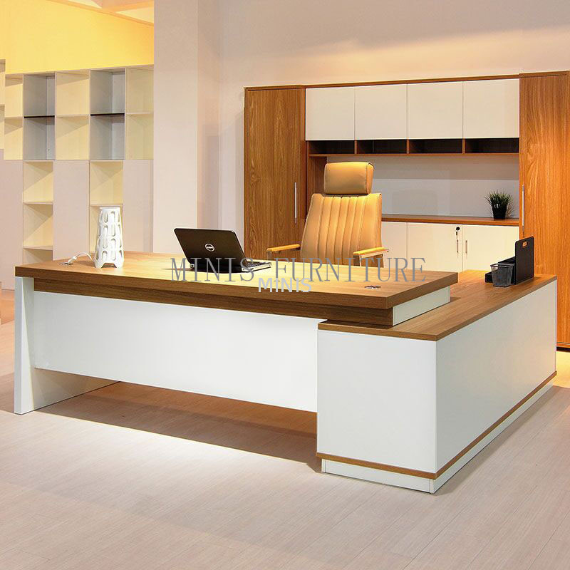 Rectangle Round Wood Office Desk With Side Corner Table