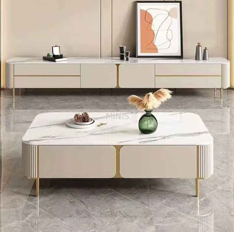 Living Room/Lobby Modern White Cabinet TV Stand/Coffee Table 