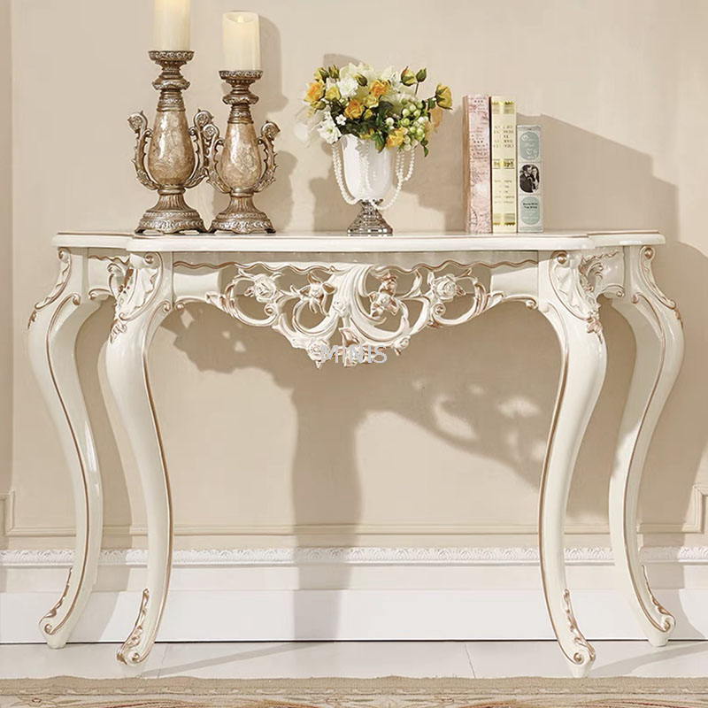 French Hallway White Gold Wood Decoration Console Table