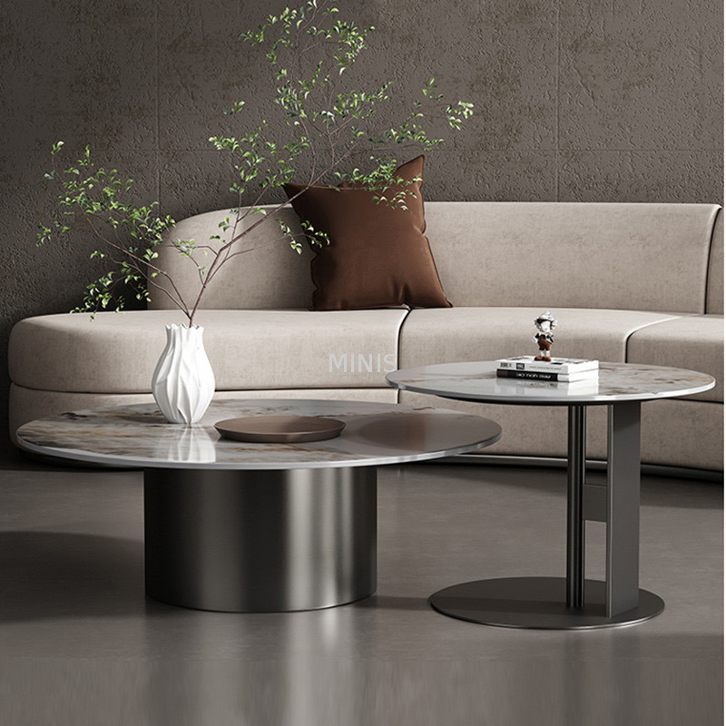 Modern Living Room Gold Metal Round Marble Coffee Tables