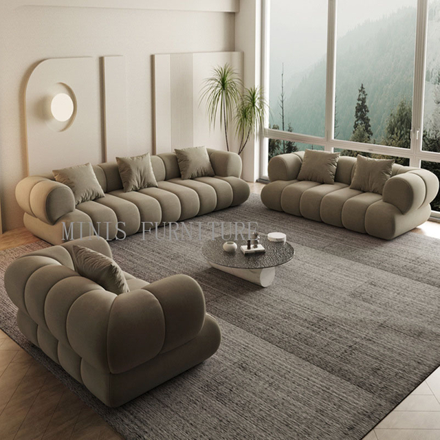 Living Room Modern Sectional Memory Foam Grey Velvet Sofa