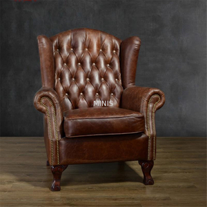 Living Room American Style Durable Pure Cow Leather Chair
