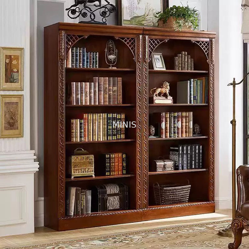 American Style Tall Wooden Bookcase With Glass File Cabinet