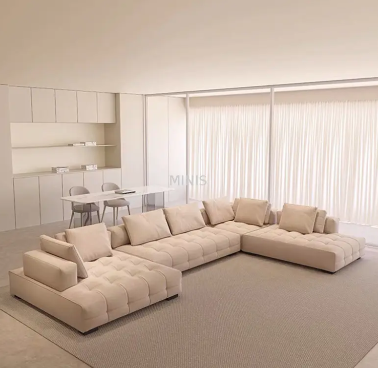 Sitting Room Wood Frame Ivory Fabric Soft Comfortable Sofa