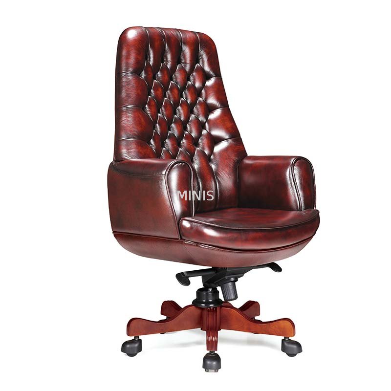 CEO Office Swivel Strong Nice Wood Genuine Leather Big Chair