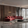 Living Room Couch Creative Curved Red Velvet Fabric Sofa