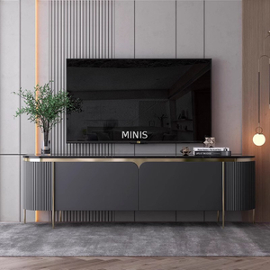 Living Room Elegant Floor Cabinet Grey Gold TV Stand