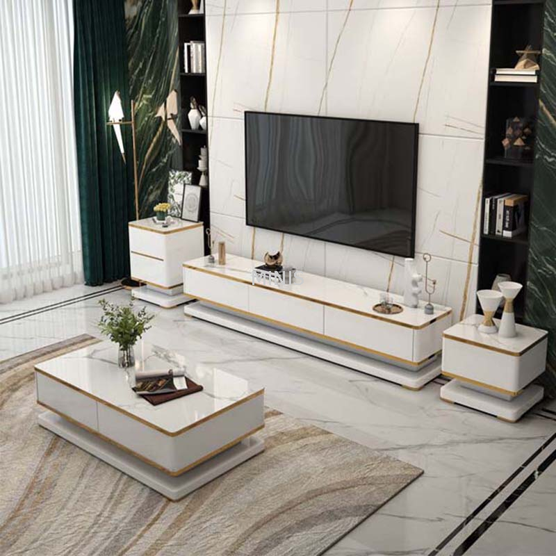 Living Room/Lobby Modern White Cabinet TV Stand/Coffee Table