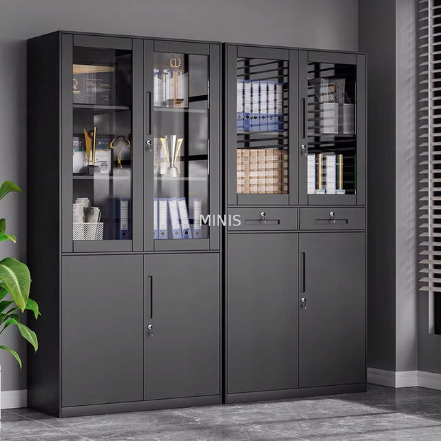 Office Storage Bookcase Black Metal Steel High File Cabinet