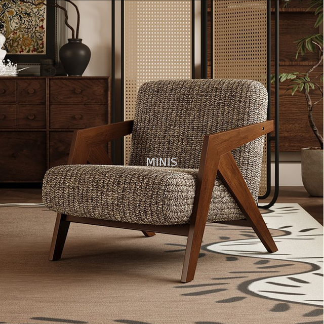 Good Quality Wood Armrests Wool Fabric Chair With Ottoman