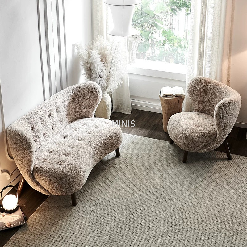 Good Quality Wood Armrests Wool Fabric Chair With Ottoman