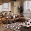 Living Room Good Wood Frame Golden White Pure Leather Sofa